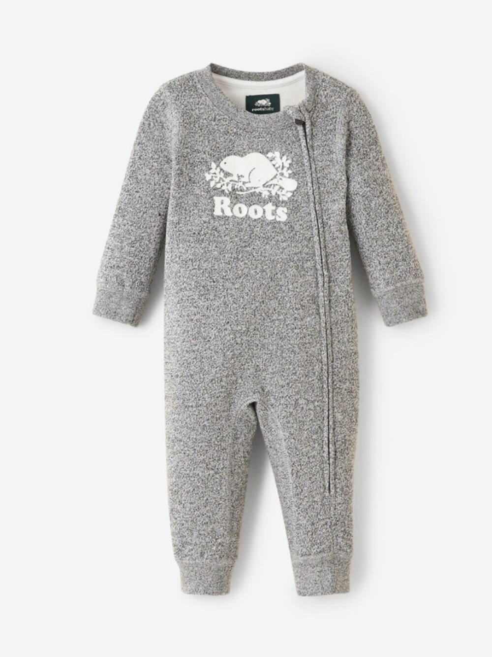 Roots Gray Heather Baby One-Piece with White Logo